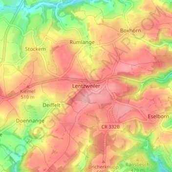 Topografische Karte Lentzweiler, Höhe, Relief
