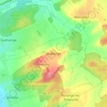 Topografische Karte Guelange, Höhe, Relief