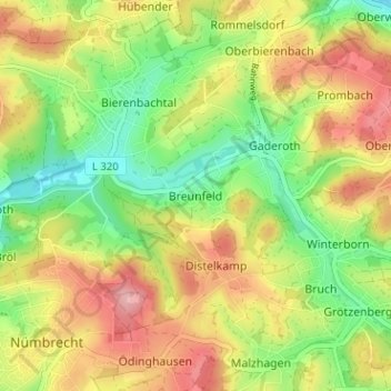 Topografische Karte Breunfeld, Höhe, Relief