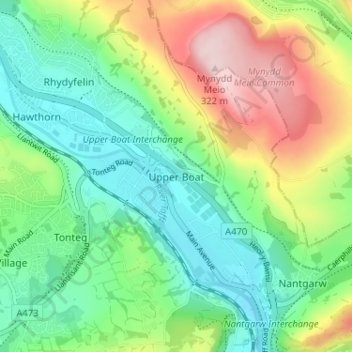 Topografische Karte Upper Boat, Höhe, Relief