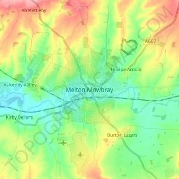 Topografische Karte Melton Mowbray, Höhe, Relief