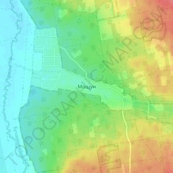Topografische Karte Мощун, Höhe, Relief