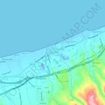 Topografische Karte Fondachello, Höhe, Relief