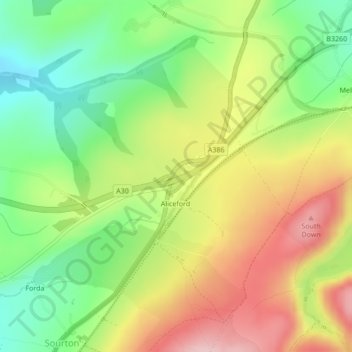 Topografische Karte Sourton Down, Höhe, Relief