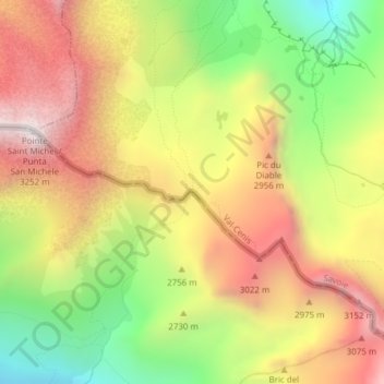 Topografische Karte Col d'Etache, Höhe, Relief