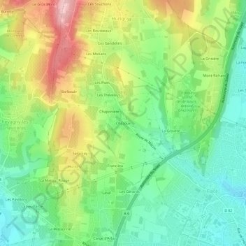 Topografische Karte Chazoux, Höhe, Relief