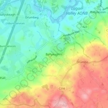 Topografische Karte Ballyaughlis, Höhe, Relief
