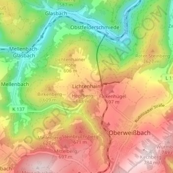 Topografische Karte Lichtenhain, Höhe, Relief
