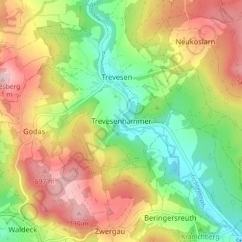 Topografische Karte Trevesenhammer, Höhe, Relief