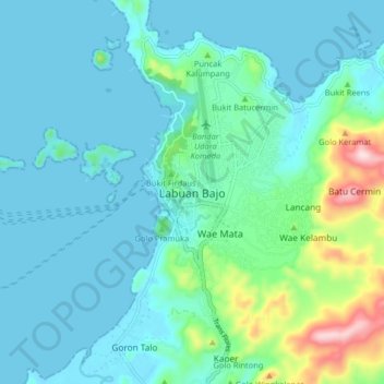 Topografische Karte Labuan Bajo, Höhe, Relief