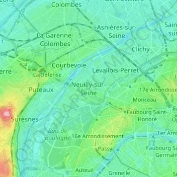 Topografische Karte Neuilly-sur-Seine, Höhe, Relief