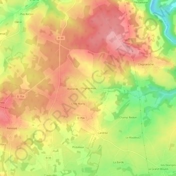 Topografische Karte Chignavieux, Höhe, Relief