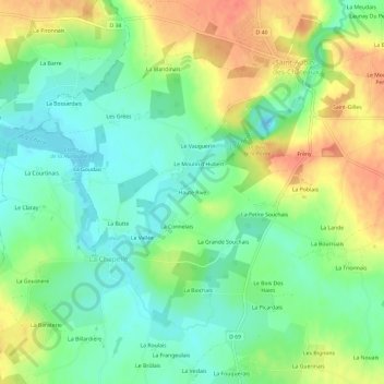 Topografische Karte Haute Rive, Höhe, Relief