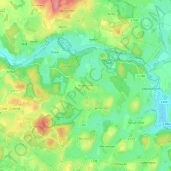 Topografische Karte Hinteressach, Höhe, Relief