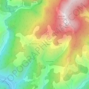 Topografische Karte Bouchanières, Höhe, Relief