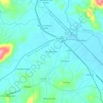 Topografische Karte Mundo Novo, Höhe, Relief