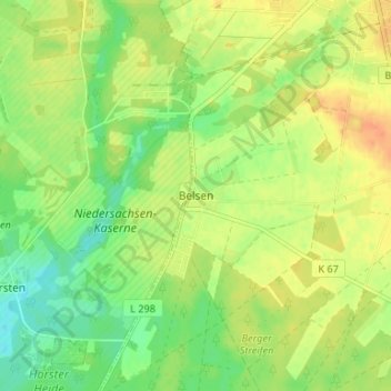 Topografische Karte Belsen, Höhe, Relief