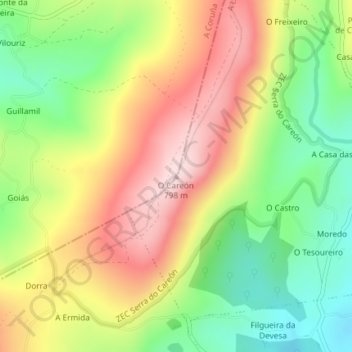 Topografische Karte O Careón, Höhe, Relief