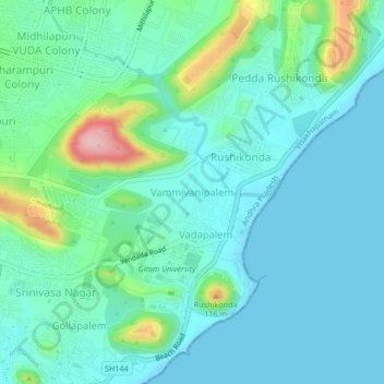 Topografische Karte Vammivanipalem, Höhe, Relief