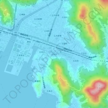 Topografische Karte 広名田, Höhe, Relief