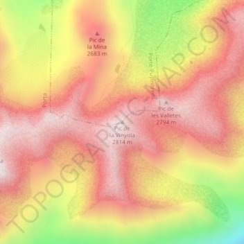 Topografische Karte Pic de la Vinyola, Höhe, Relief