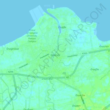 Topografische Karte Pattani, Höhe, Relief