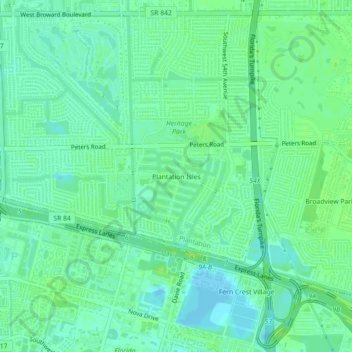 Topografische Karte Plantation Isles, Höhe, Relief