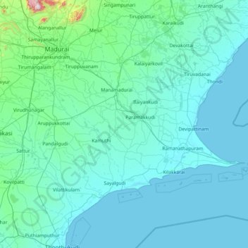 Topografische Karte Ramnathapuram, Höhe, Relief