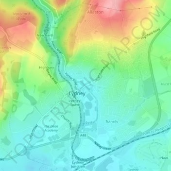 Topografische Karte Lydney Hub, Höhe, Relief