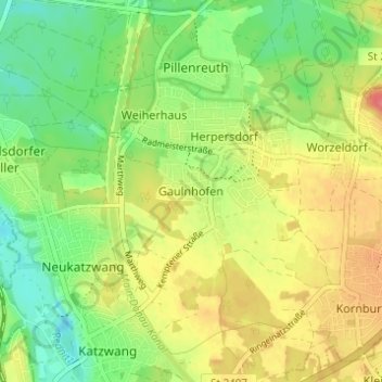 Topografische Karte Gaulnhofen, Höhe, Relief
