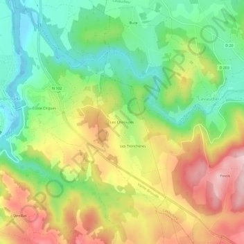 Topografische Karte Les Chirouzes, Höhe, Relief