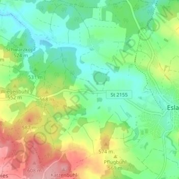 Topografische Karte Putzenrieth, Höhe, Relief
