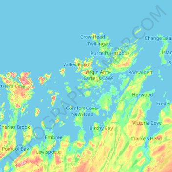 Topografische Karte New World Island, Höhe, Relief