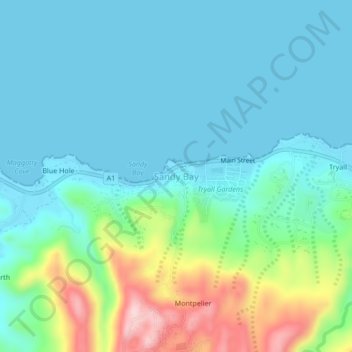 Topografische Karte Sandy Bay, Höhe, Relief