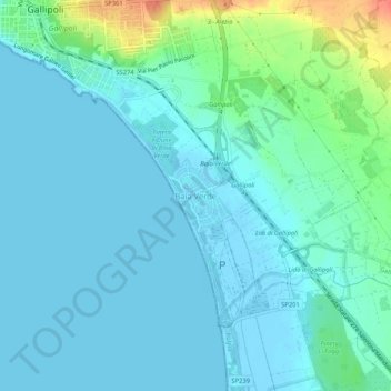 Topografische Karte Baia Verde, Höhe, Relief