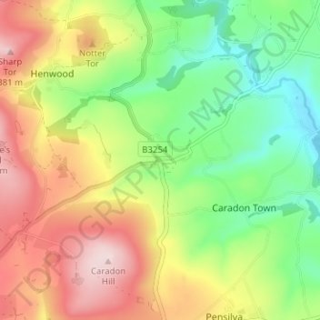 Topografische Karte Upton Cross, Höhe, Relief