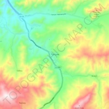 Topografische Karte Tortum, Höhe, Relief