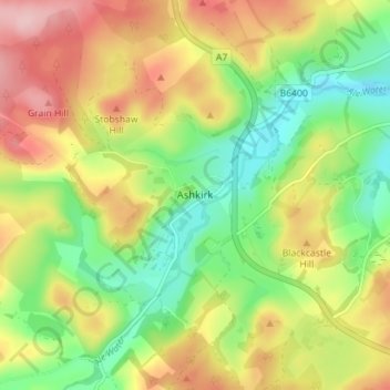 Topografische Karte Ashkirk, Höhe, Relief