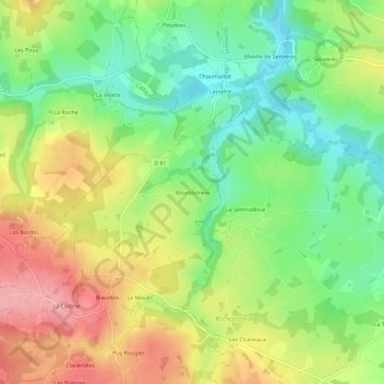 Topografische Karte Boursonneix, Höhe, Relief