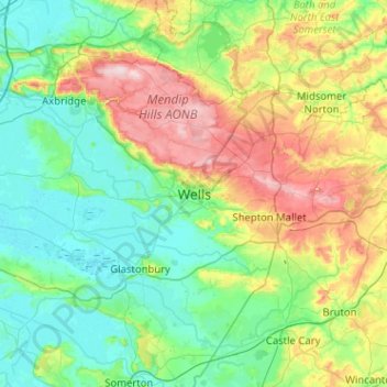 Topografische Karte Wells, Höhe, Relief