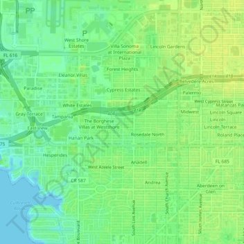 Topografische Karte Hanan Estates, Höhe, Relief
