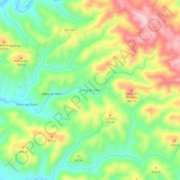 Topografische Karte Zebro de Cima, Höhe, Relief
