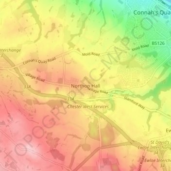 Topografische Karte Northop Hall, Höhe, Relief