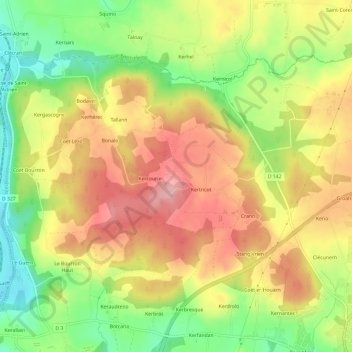 Topografische Karte Kerpolican, Höhe, Relief
