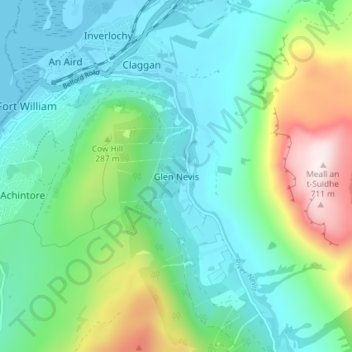 Topografische Karte Glen Nevis, Höhe, Relief
