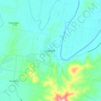 Topografische Karte Lowood, Höhe, Relief