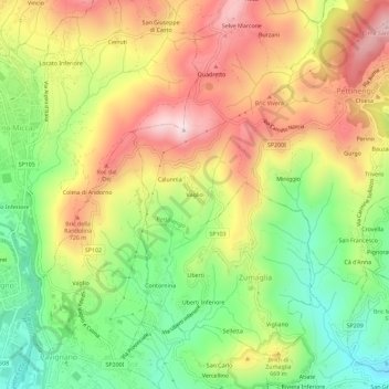 Topografische Karte Vaglio, Höhe, Relief