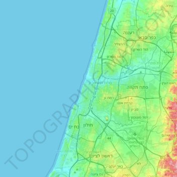 Topografische Karte Tel Aviv, Höhe, Relief