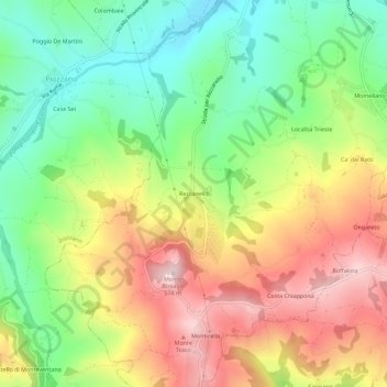 Topografische Karte Rezzanello, Höhe, Relief