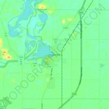 Topografische Karte Nagambie, Höhe, Relief